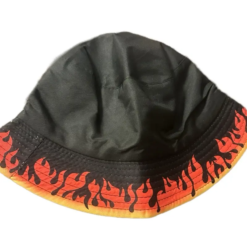 Black and red Flame Bucket Hat - Purple with Black Flame Design for Stylish Outdoor Wear
