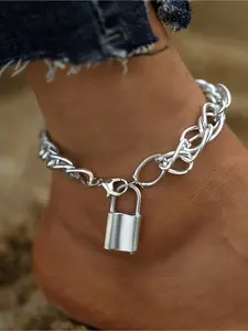 Simple Popular Hip Hop Exaggerated Punk Chain Lock Head Boho Anklet Beach Vacation Suitable for Both Men and Women Daily Vacation Couple's Gift