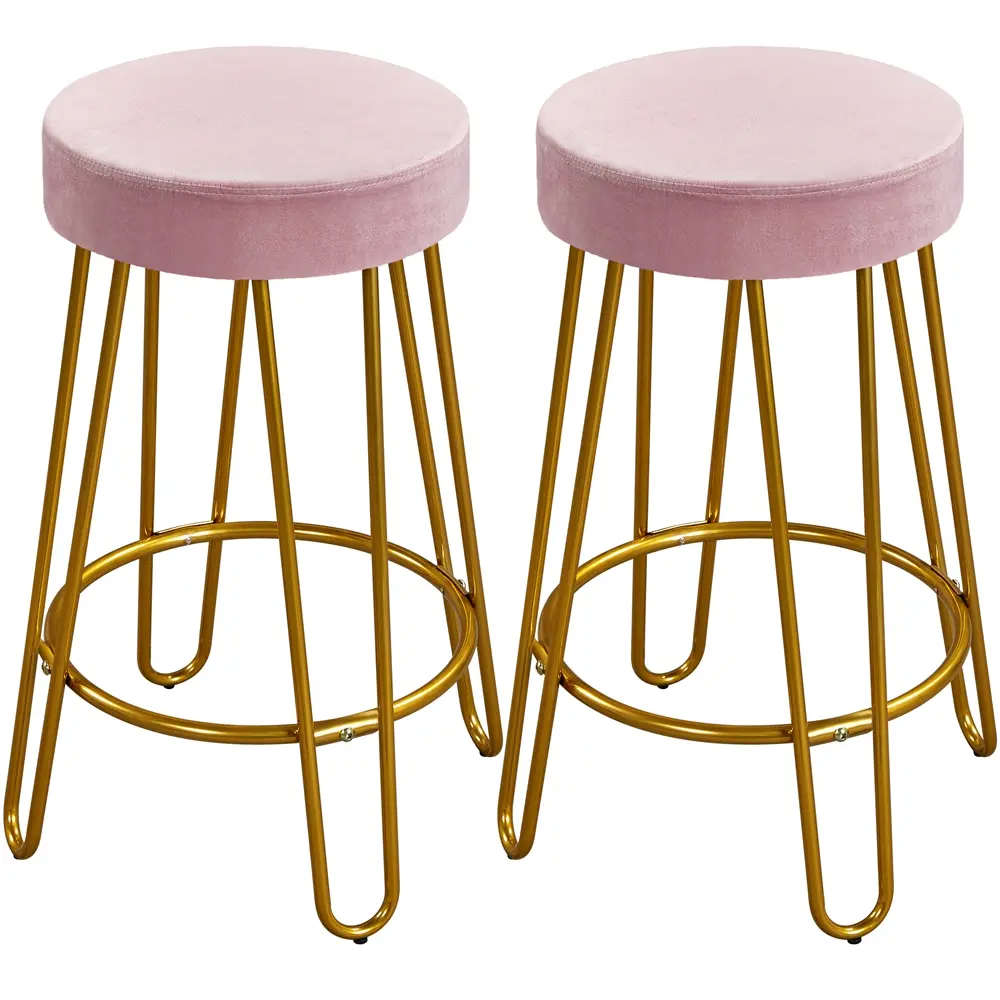Yaheetech Set of 2 Modern Fabric Kitchen Counter Stools - Backless, Armless 2 Seat Home Bar Furniture, Upholstered Velvet Seat, Golden Hairpin Legs, 300 lb Capacity for Kitchen/Dining Room, Modern Fabric Chair