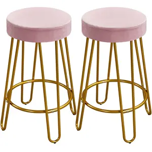 Yaheetech Round Kitchen Counter Stool Home Bar Height Stools with Golden Hairpin Legs Upholstered Velvet Seat for Kitchen/Dining Room, Set of 2