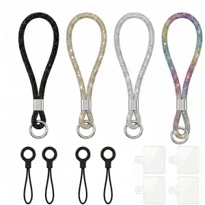 4pcs Rhinestone Lanyards for Women Fancy Bling Wrist Straps with Tether Tab Cell Phone Chain Bracelet Hand Bands Wristlet Charms Strap for Phone Cases Glitter Charm Straps for Phones