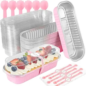 30 count Mini Loaf Pans with Lids,Mini Cake Pans with Lids and Spoons,Mini Aluminum Pans with Lids,Small Cake Pans with Lids for Valentine's Day (30, pink)