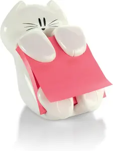Post-It Dispenser, Sticky Note Holder, White Cat Design, Includes 45 Pop-Up Sheets of 3 in X 3 in Pink, Sticky Notes Holder for Desk, Classroom or Office Supplies 3M