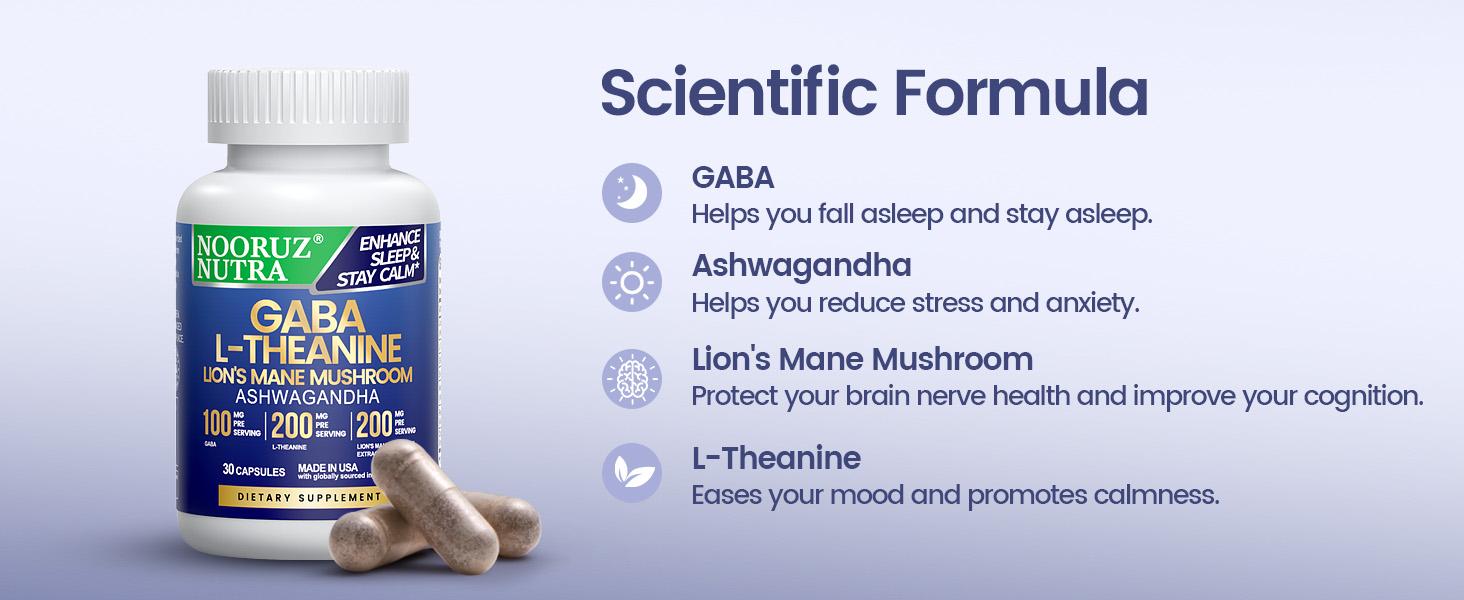 NOORUZ High Strength Sleep Improvement Capsules Containing Lion's Mane Mushroom/Ashwagandha/GABA/L-Theanine Helps Improve Sleep/Relieve Mood Essential Aminos  Supplement  Fitness vitamins women Healthcare Dietary