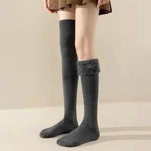 Women's 3-Pair Heavy Duty Thermal Over-the-Knee Socks Extreme Cold Weather Thick Insulated Leg Warmers Beige Black Gray Ribbed Cuff Warmth Plush Fabric Interior for Everyday & Special Occasions
