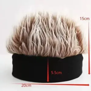 Men's Funky Faux Fur Breathable Knit Beanie - Hip-Hop Straight Hair Brimless Cap, Black & White Streetwear Accessory for Party, Soft Lightweight Comfortable