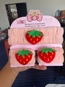 Women's Cute Fruit Cartoon Strawberry Headband Set, Wash Face Wrist Band, Hair Tie, All Seasons, Animal Pattern, Textile Coating