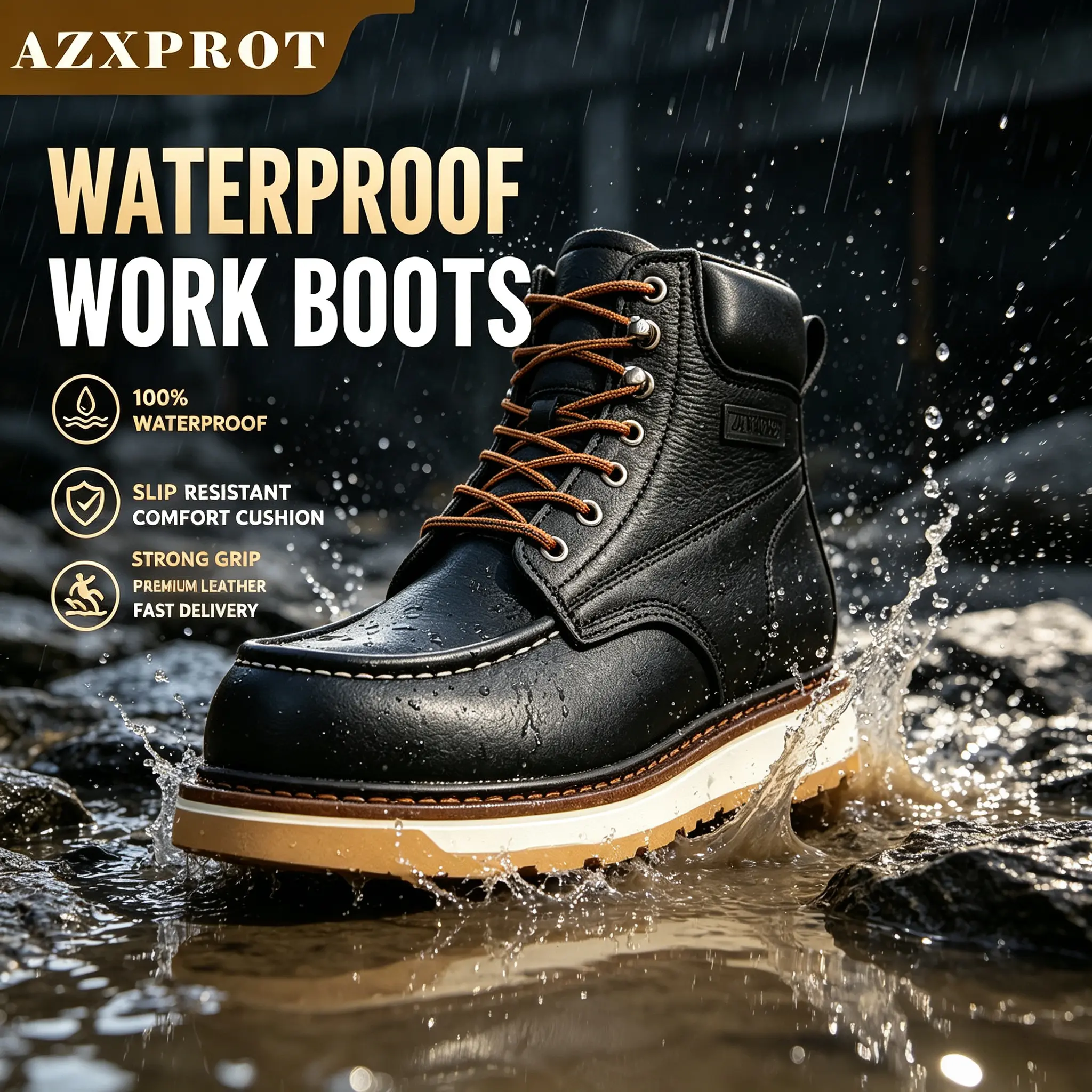 AZXPROT Men's Genuine Leather Ankle Boots, Mens Casual Combat Boots, Motorcycle Dress Boots, Durable Non Slip Work Boots For Daily Wear, Riding & Outdoor Activities