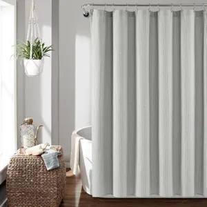 Lush Decor Vintage Stripe Farmhouse Boho Cotton Shower Curtain 72x72", Gray