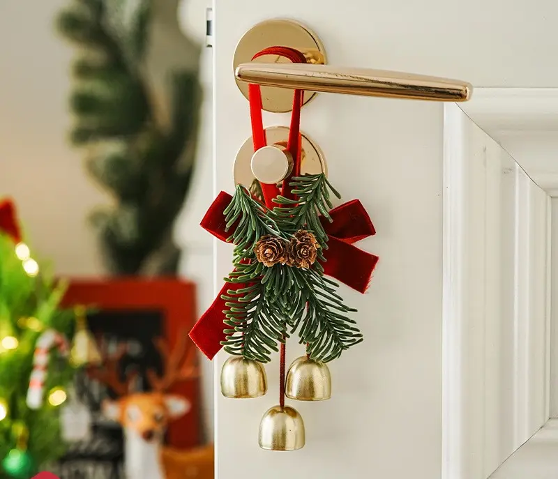2-Pack Christmas Bell & Pine Door Hanging Decoration, Natural Festive Home Decor, Suitable for Holiday Celebrations & Offices