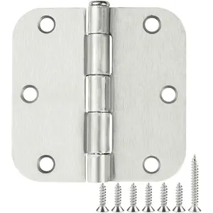 30 Pack Rounded Satin Door Hinges Brushed Nickel 3.5 Inch Interior 3 1/2 Inch 5/8" Radius Corners Iron Bifold Silver Residential Bed Room Hinge for Doors Hardware Controls House Decor Accessories