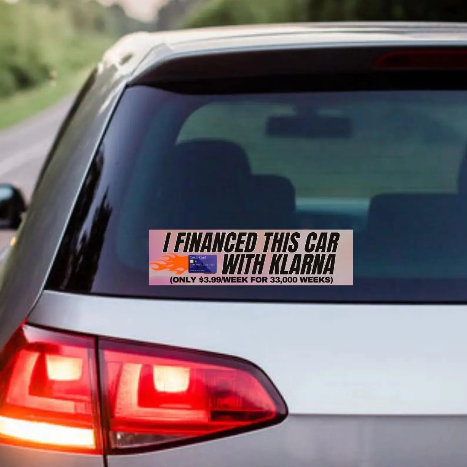 I Financed This Car With Klarna Funny Car Magnet, Buy Now Pay Later Bumper Magnet, Pink Driver Humor Vehicle Decor, Finance Joke Gift