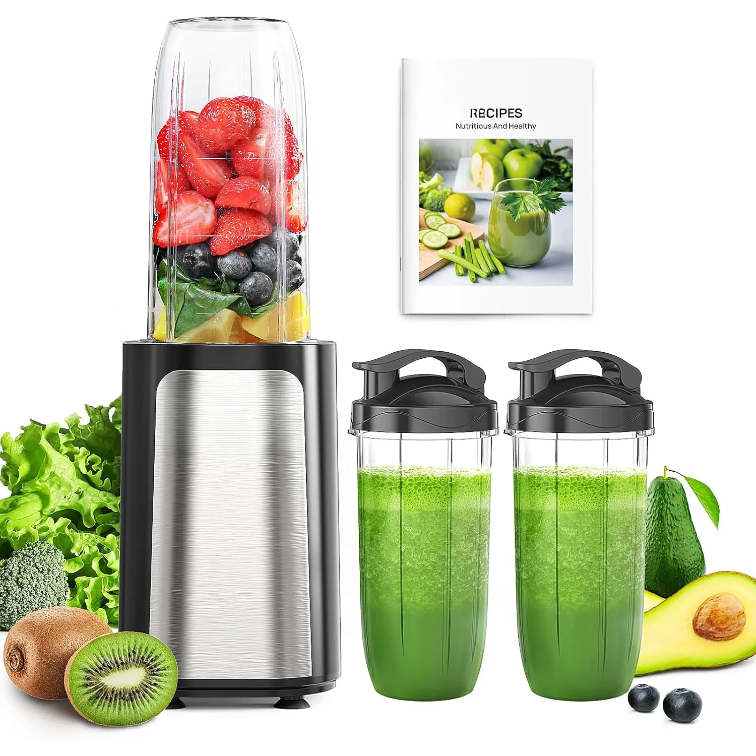 Blender for Smoothies, 14 count Personal Blender for Shake and Smoothies for Kitchen with 3 Portable Blender Cups (1x24oz & 2X17oz), Single Serve Smoothie Maker, Nutritious Recipe Smoothie Blender