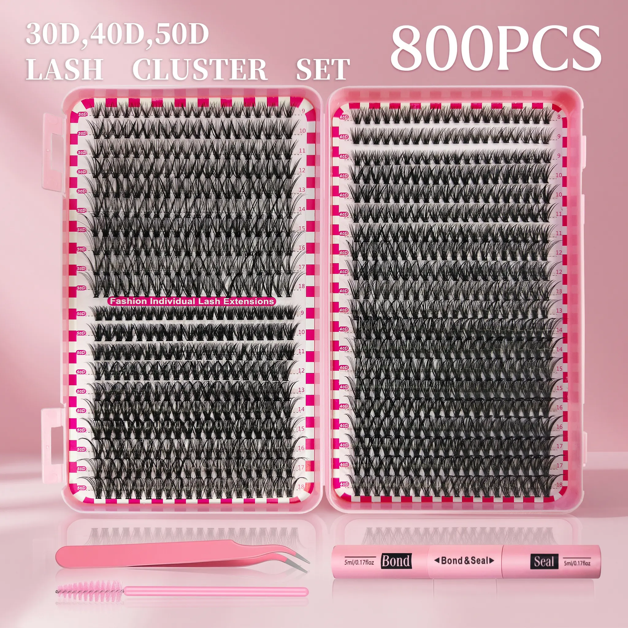 Complete 800 Clusters False Eyelash Set 30D 40D 50D D Curl Mink Like Grafting Lashes 0.07 0.10 Thickness Black Professional Makeup Cosmetic Kit for Daily Use Compact