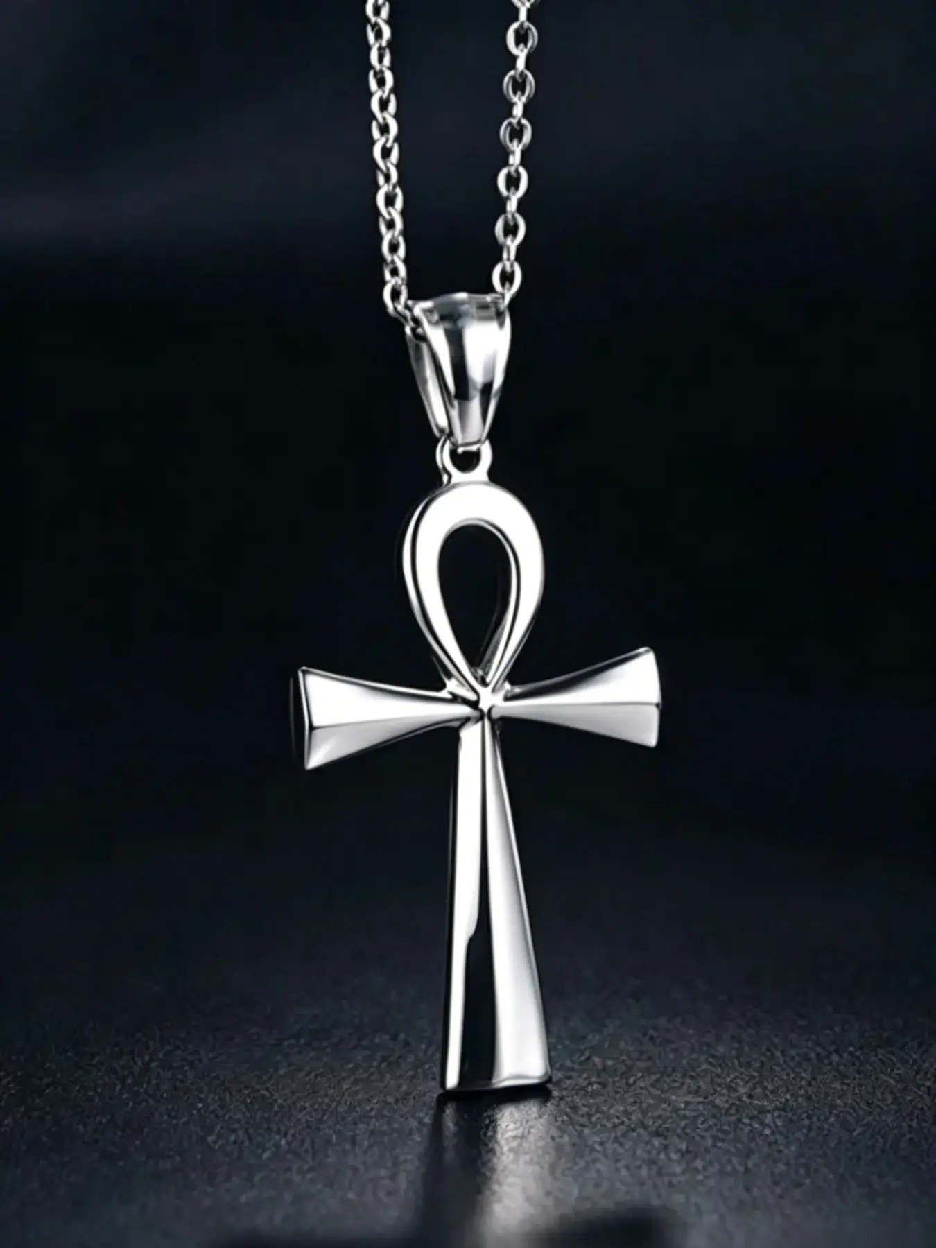 Ligui Vintage Stainless Steel Egyptian Ankh Cross Chain Design Necklace for Men Women Faith Necklace | Goth Punk Key of Life Pendant Chain | Retro Religious Protection Jewelry