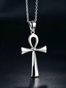 Ligui Vintage Stainless Steel Egyptian Ankh Cross Chain Design Necklace for Men Women | Goth Punk Key of Life Pendant Chain | Retro Religious Protection Jewelry