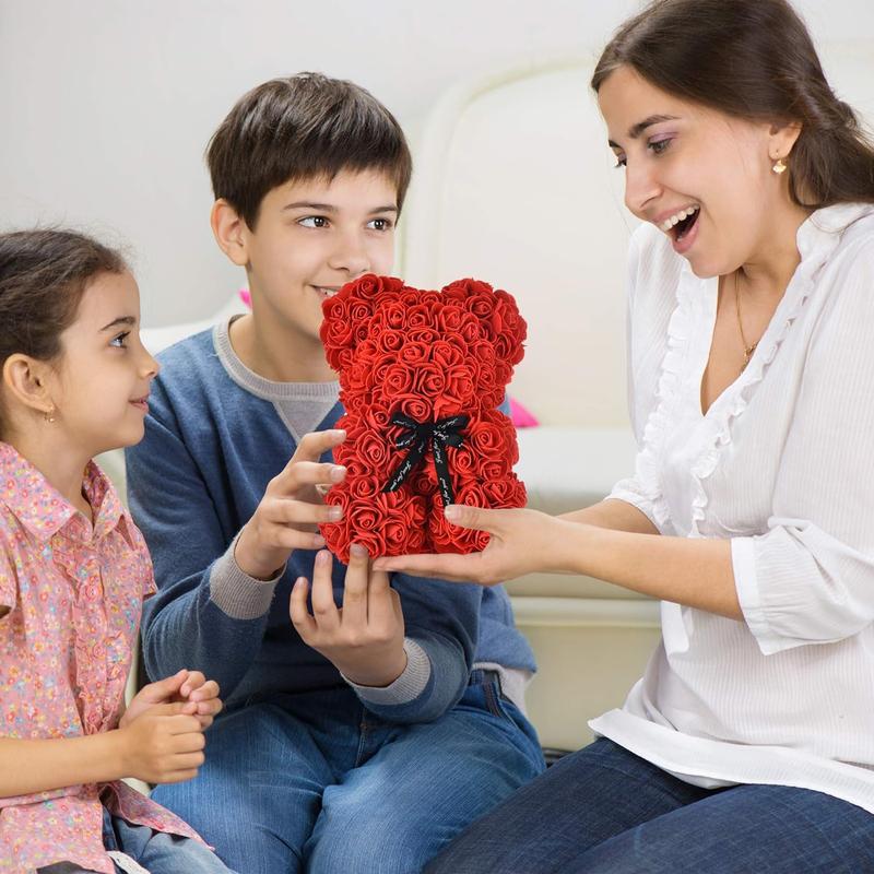 Artificial Flowers Rose Bear ,Rose Teddy Bear, Flower Bear Cub, Forever Rose Everlasting Flower for Window Display, Anniversary Christmas Valentines Gift Box Decor