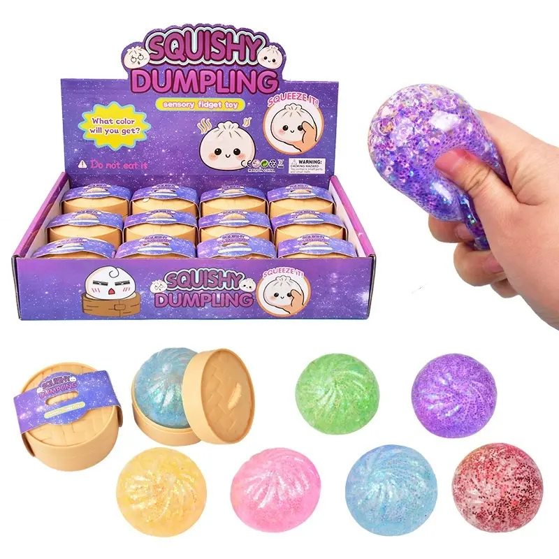 Rui Rui Brand 3-Pcs Glittery Rubber Squishy Balls with Box - Unisex Soft Durable Sensory Stress Reliever Toys, Mystery Unboxing Dough for Kids' Development, Oddly Satisfying Fidget Tool