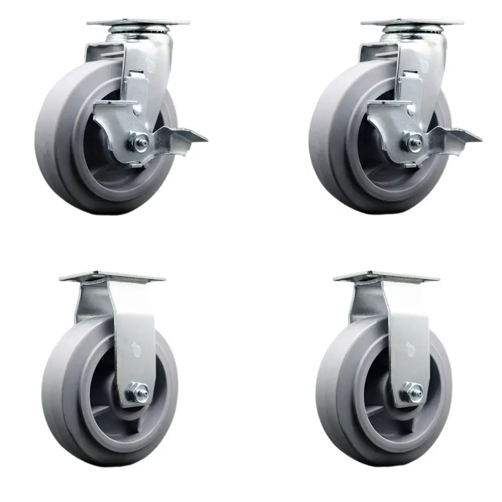 Service Caster TOOL-SCC-20S620-TPRRF-TLB-2-R-2 Tool Box Caster Wheel Set - 6 in. Non-Marking, Easy Rolling Thermoplastic Rubber Flat Tread Wheels - Industrial Grade - 2 Swivel with Top Lock Brakes