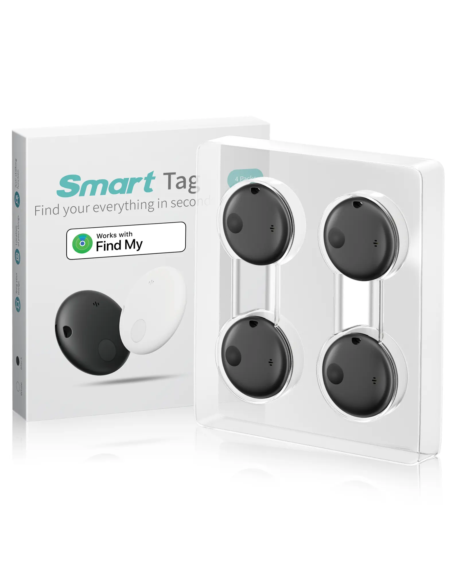 Air Tracker Tags-4 Pack, Smart Bluetooth Tracker Works with Apple Find My (iOS Only), Item Finder Key Finder with Replaceable Battery, Tracker Tag Locator for Keys, Luggage, Suitcases and Bags (Black)