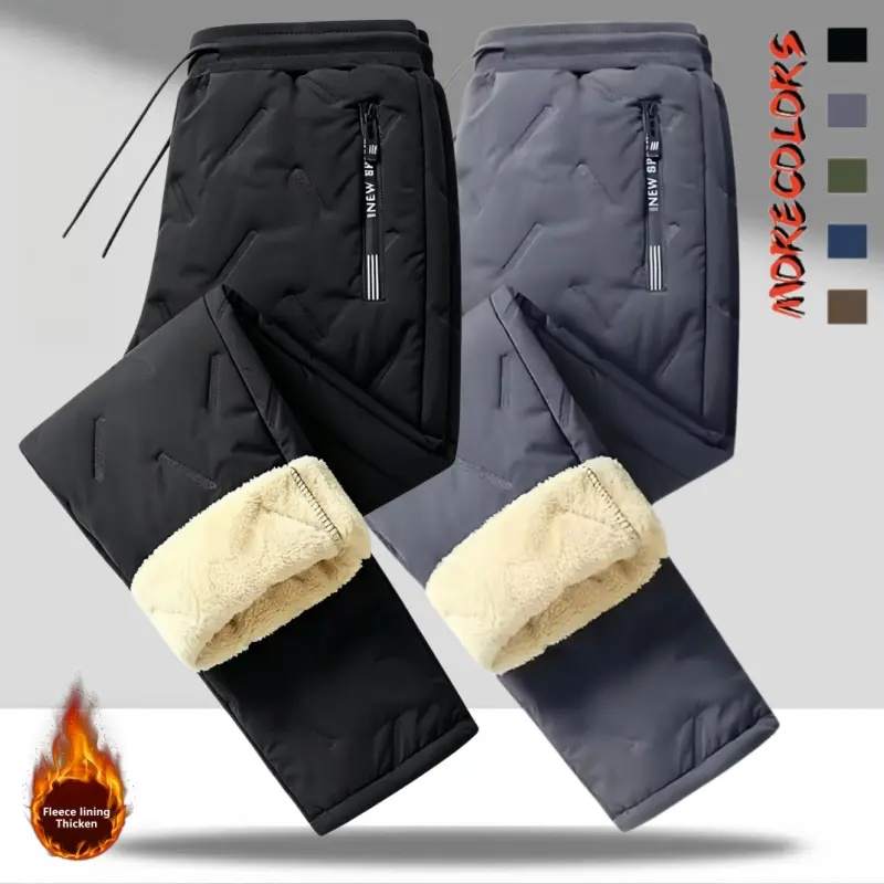 Men’s 2-Pack Sherpa-Lined Quilted Pants – Warm, Weather-Resistant, Drawstring Waist, Zipper Pockets, Relaxed Straight Leg