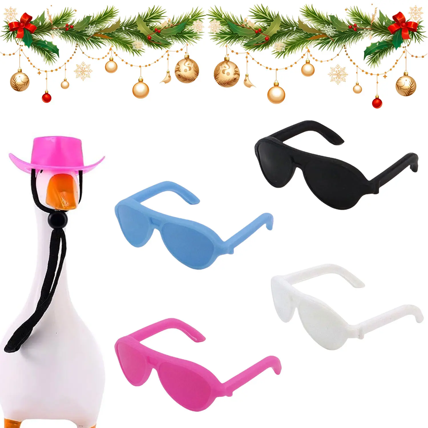 Fun 5pcs 7in Plastic Mini Desk Goose Figurine Accessories Set - Magnetic Porch Outfit, Hat, Glasses, Keychain for Desk Classroom Decoration