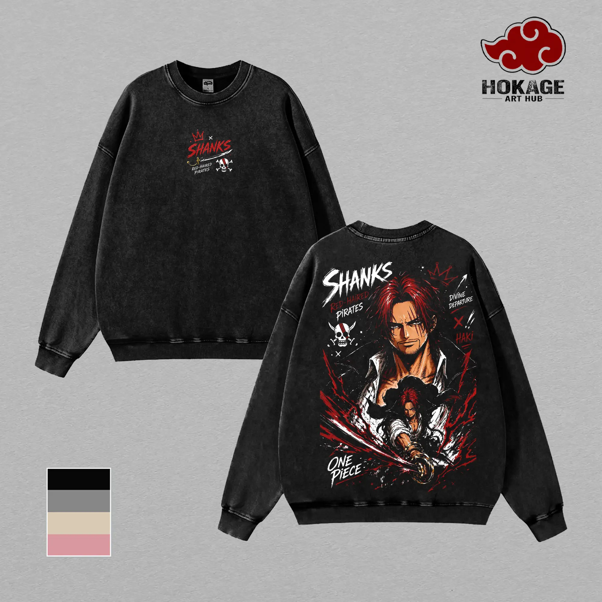 Shanks OP T-Shirt Sweatshirt Hoodie Tank Top, Red Haired Pirate Haki Graphic Tee, Back Print Vintage 90s Anime Shirt, Graphic Tees Men, Trendy Tshirts, Men's T Shirts, Anime Streetwear, Unisex Cotton Distressed Shirt Apparel Classic