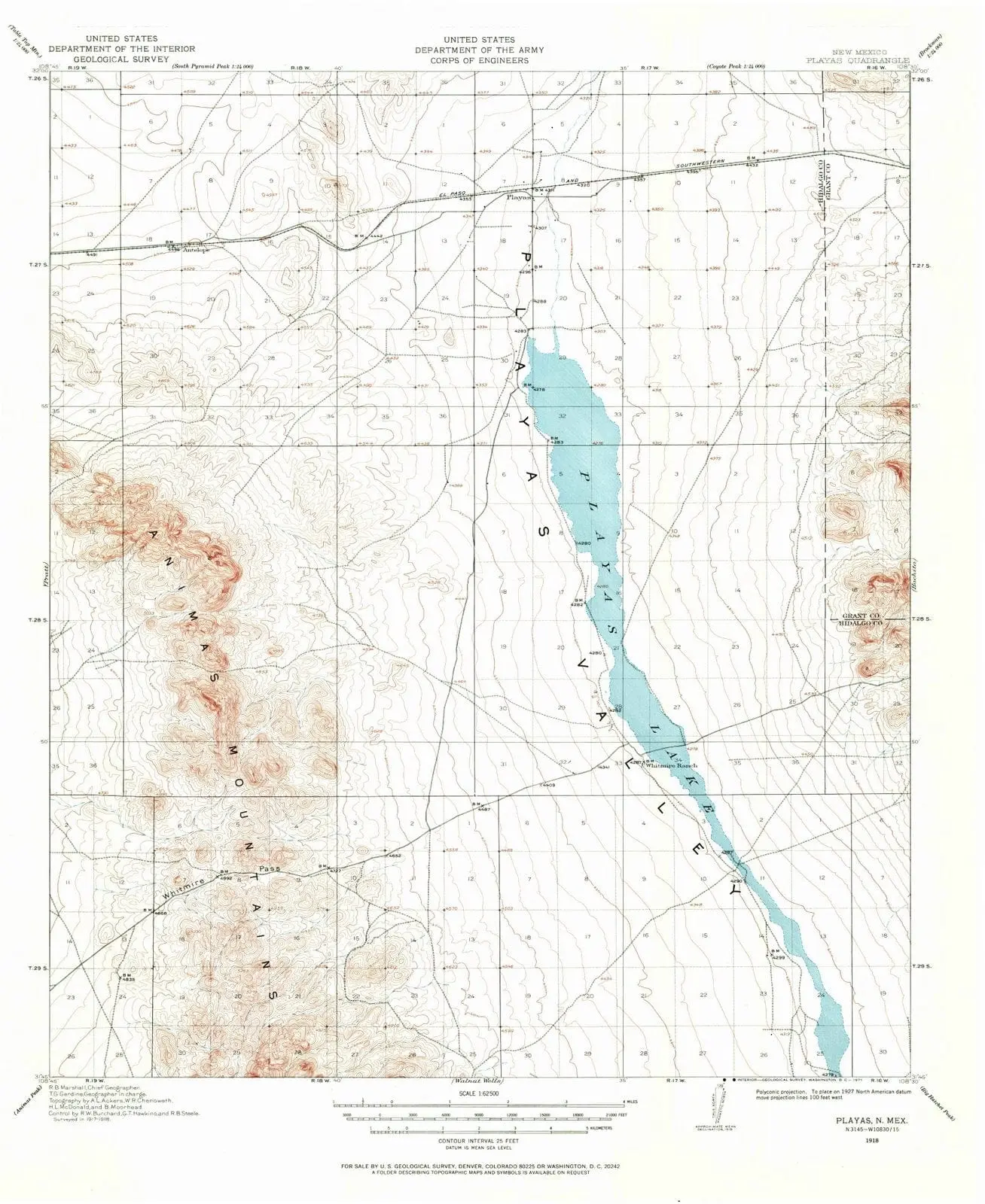 Playas New Mexico USGS Topographic Quadrangle Map, 1919, 1:62500