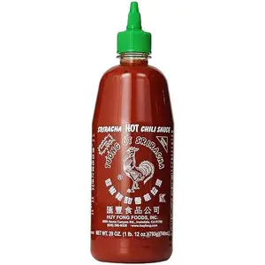 Huy Fong Sriracha Hot Chili Sauce 28oz Bottle, 1 pack.  Made from sun ripened chiles, is ready to use in soups, sauces, pasta, pizza, hot dogs, hamburgers, chow mein or on anything to add a delicious, spicy taste.