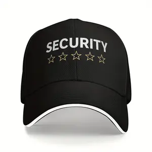 Black "SECURITY" Snapback Baseball Cap with Golden Stars - Polyester, Stylish Dad Hat, | Bold Lettering Cap | Durable Headgear, Baseball