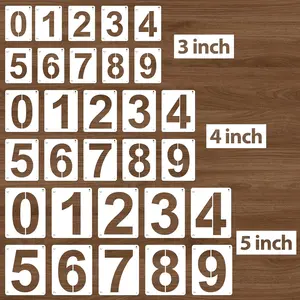 3,4,5 Inch Number Stencils, 30Pcs Plastic Reusable Washable Curb Stencil Kit for Address Painting, 0-9 Large Number Custom Stencils Digital Templates for Spray Painting, DIY Crafts, Address Signs