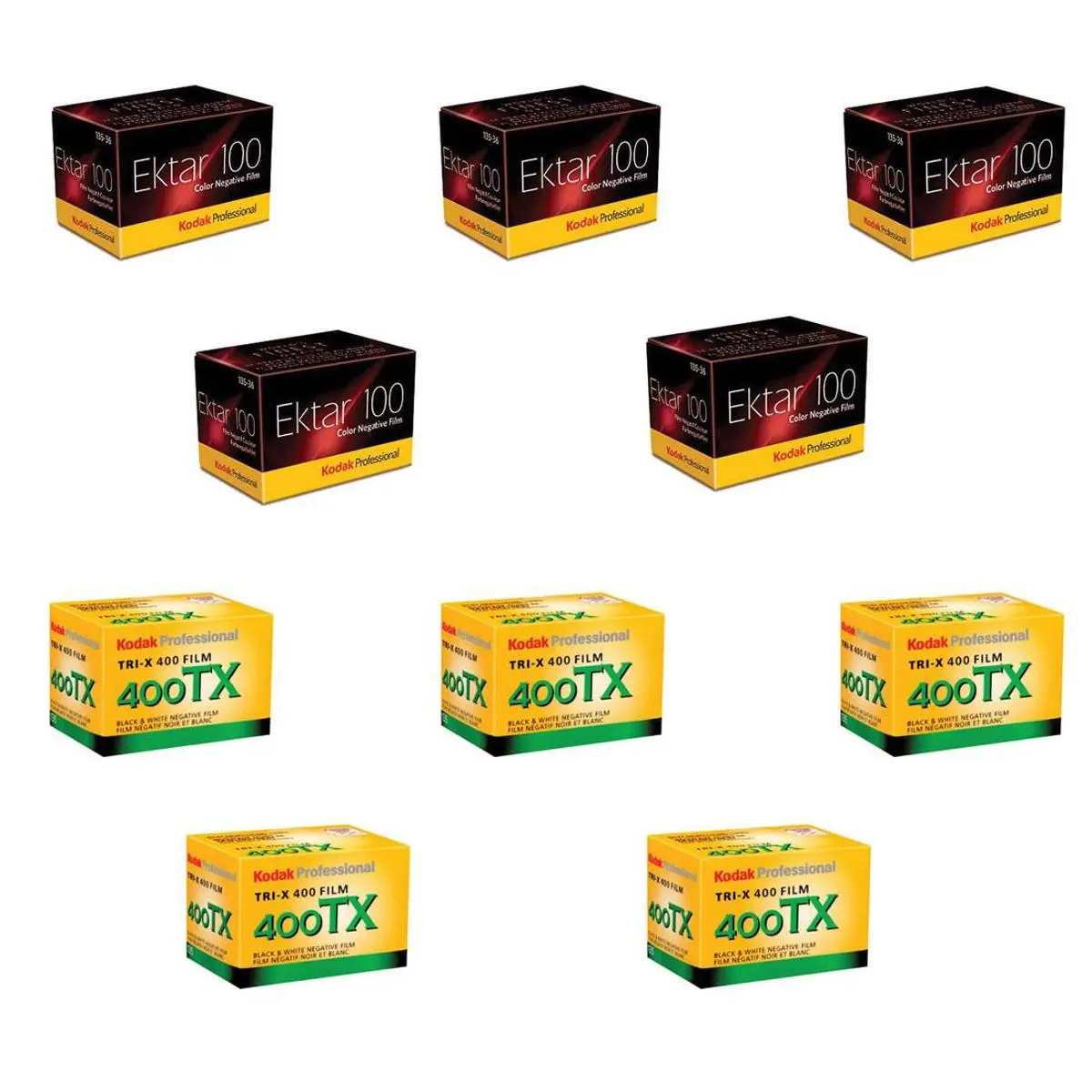 Kodak 5 x Ektar 100 Color Negative Film ISO 100, 35mm Size, 36 exp. - Bundle With 5x Kodak Tri-X Pan 400, Black & White Negative Film 35mm Size, 36 Exposure