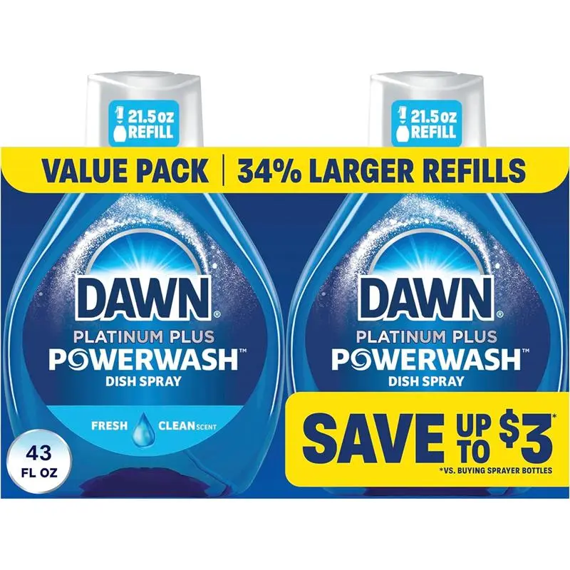 Powerwash Fresh Dish Spray, Liquid Dish Soap, Dish Soap Refill, Dish Detergent Liquid, 2 Refills, 2x21.5 Fl Oz
