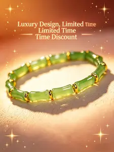 Chinese Bamboo Knot Bracelet, Women’s Lucky Bamboo Beaded Bracelet with Green Faux Crystal Beads and Gold Spacers, Oriental Style Lucky Jewelry Symbolizing Harvest, Prosperity and Good Fortune, Handmade Fashion Accessory, Ideal Daily Wear, Holiday, Valent