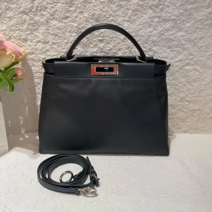 Pre-owned Fendi Monster Eyes Medium Peekaboo in Black Leather with Silver Tone Hardware 16068661