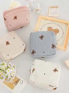 Cute Teddy Bear Design Small Square Bag, Velvet Storage Pouch, Mini Makeup Bag, Cosmetic Pouch, Cosmetic Travel Bags, Cosmetics Bag, Travel Portable Organizer, Travel Essentials, Holiday Gift, School Supplies