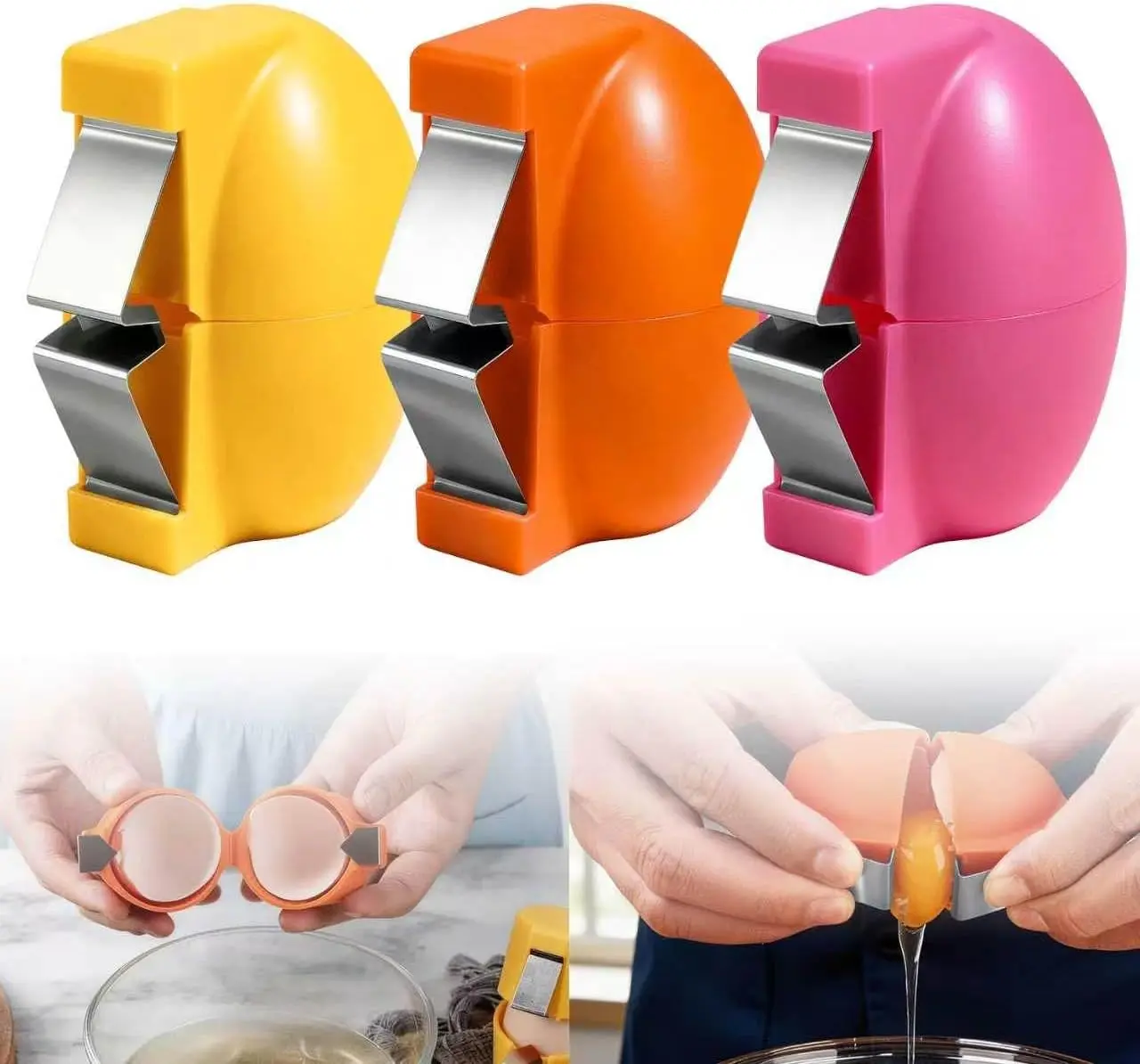 3PCS Egg Shell Opener,Stainless Steel Egg Cracker Tool,Multifunctional Egg Shell Opener for Raw & Hard-Boiled Eggs,Handheld Kitchen Tool