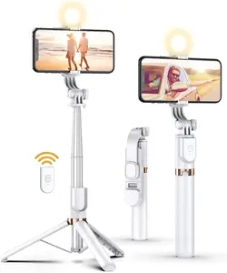 [New Deal] Selfie Stick Tripod Wireless Remote, 46'' LED Fill Light, 4-Point Support, Compatible with iPhone Models & Other Devices
