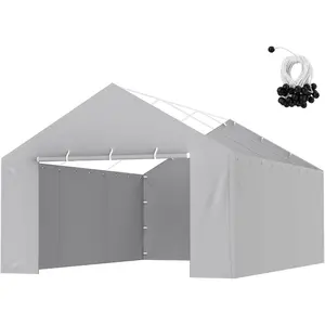VEVOR 10× 15 ft Outdoor Storage Shed Tent with Heavy - Duty Steel Frame, 2 Roll - Up Doors Air Vents, Waterproof Portable Garage Carport Shelter for Motorcycle, Lawn Mower, Garden Tools - BeigeVEVOR Super Brand Day