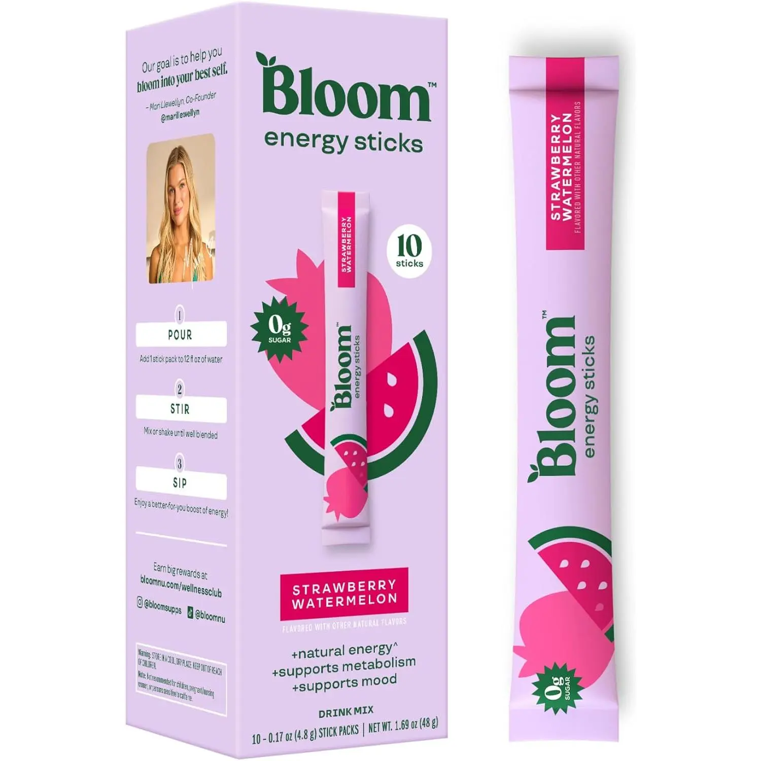 Bloom Nutrition Energy Drink Powder Packets, Sugar Free Energy Drink Mix with L-Theanine, B Vitamins & Natural Caffeine, On the Go Powder Sticks for Natural Energy