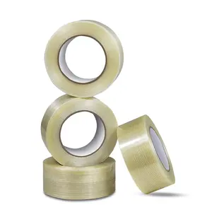 4 Pack 2in(5cm) 164ft (55-Yards / 50-Meters) 5.9mil Fiberglass Tape, Transparent Filament Reinforced Strapping Tape for Heavy Duty Packing