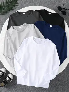 Boys' Long Sleeve Sports Round Neck Tops, 5-Pack Solid Color Casual Shirts, Fall Fashion for Kids, Comfortable & Stylish Design