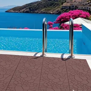Stone texture 12" Patio Deck Tiles, DIY Module Interlocking Decking Tiles Floor Tile,Easy and Quick Installation Court Tiles for Porch Poolside Balcony Backyard 44pcs Brown