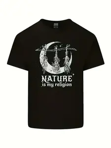 Unisex T-Shirt for Men And Women Featuring a Gothic Pagan Wiccan Design with a Crescent Moon, Crows, And a Pentagram - Made from Heavyweight 220Gsm with an Oversized Fit (Sizes S-3XL) - Available in for Adults And Teens, Plus Size