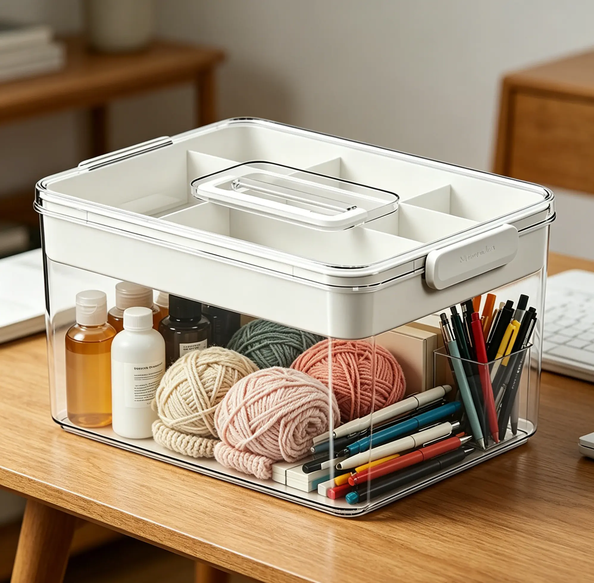 Large Capacity Transparent Household Organizer Box with Comfort Hand Grip,Hard Thickened Plastic Storage Bin with Secure Lid,Multi-scene Portable Container for Home Office Travel Cosmetics Yarn Sundries Medical Supplies.Shopping Deals Today