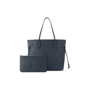 Louis Vuitton Neverfull MM Monogram Zip Top Tote Bag for Women, Navy Blue
