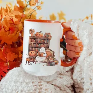 Cute Ghost Halloween Mug, Ghost Reading Book Mug, Book Lovers Coffee Mug, Halloween Fall Mug, Bookish Cup, New Home Gifts, Boo Pumpkin Mug