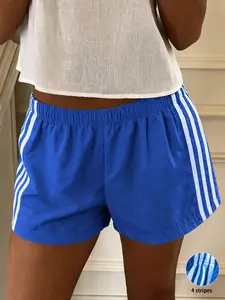 Women's quick drying breathable side striped sports shorts, loose elastic waist summer casual pants, Y2K fashionable striped home wear, Athleisure Shorts
