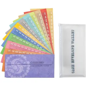 Money Plastic Envelopes for Cash, Colored Cash Envelopes for Budgeting and Saving, 1 Zip Envelope and 12 Expense Tracking Budget Sheets, Waterproof and TearResistant.