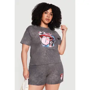 Plus Size Acid Wash Mouth Graphic Tee